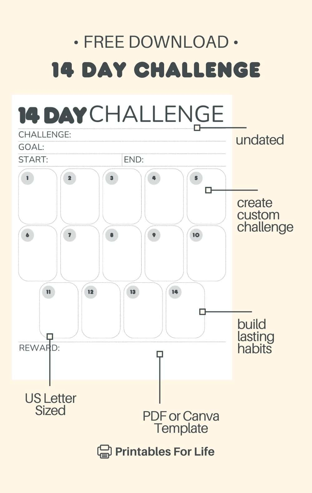 14 Day Challenge Calendar Free Printable Tracker