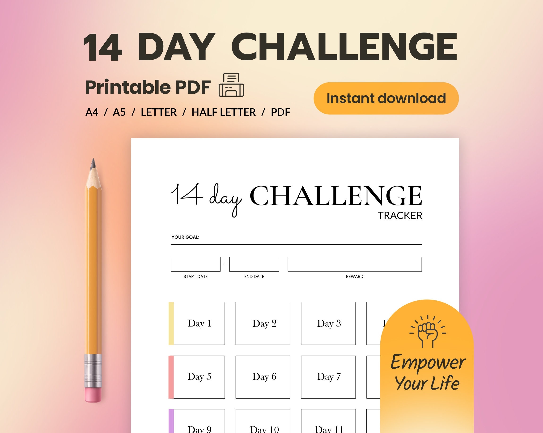 14 Day Challenge Tracker Printable I 14 Day Goal Progress Tracker Journal I PDF Printable Digital Download Etsy