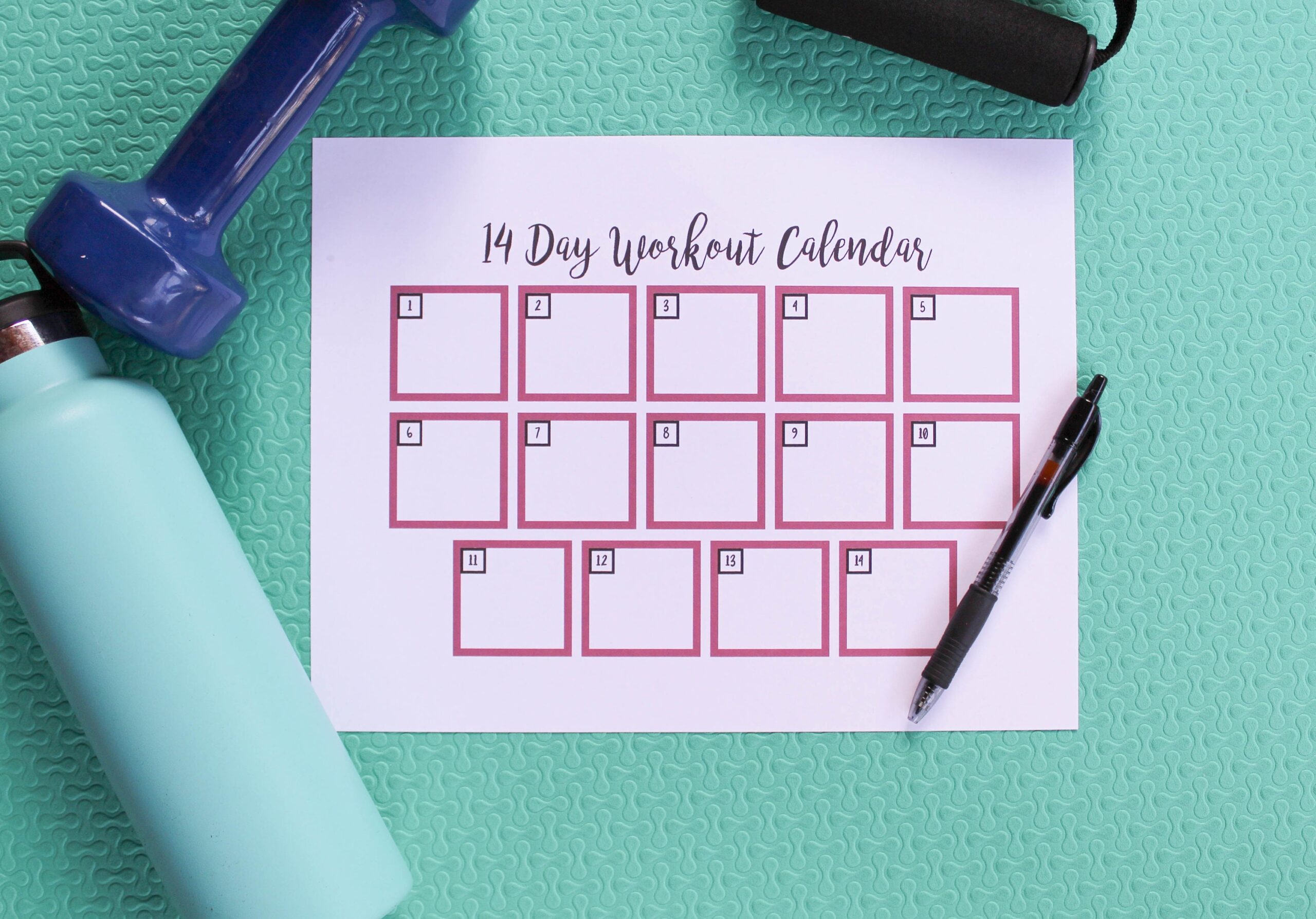 14 Day Fitness Calendar With Blank Fitness Planner Template Print At Home Instant Download Etsy