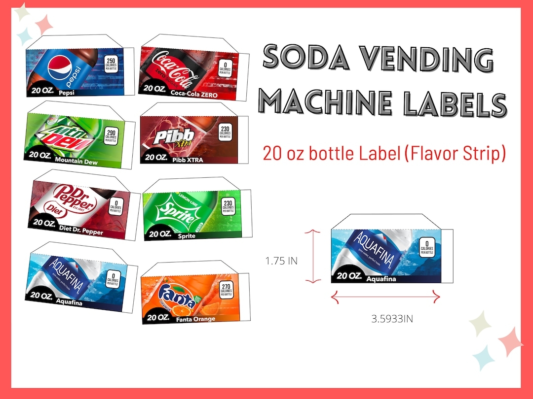16 SODA VENDING MACHINE 12 Oz Can Label flavor Strip Vending Machine Drink Tabs Soda Labels For Vending Machines 1 75 X 3 5 Tabs Etsy