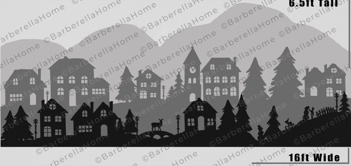16ft Wide Multi layered Christmas Village Template When Made Printable Trace And Cut Christmas Silhouette Decor Templates Stencils PDF Etsy