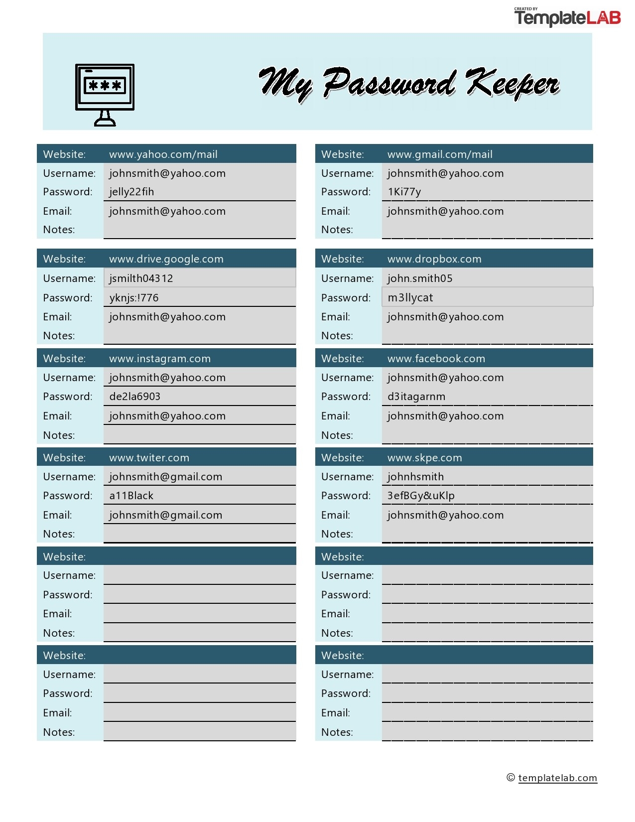 20 Best Password List Templates Word Excel U0026 PDF TemplateLab