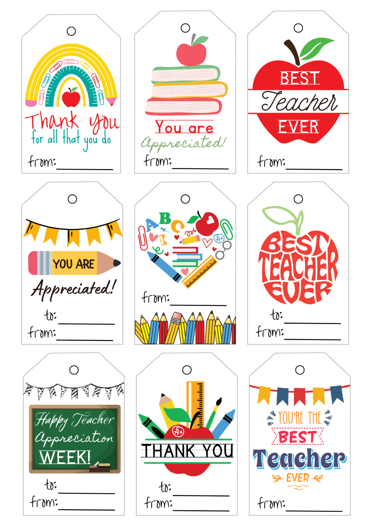 20 Free Printable Teacher Appreciation Tags 20 Free Printable Teacher Appreciation Tags