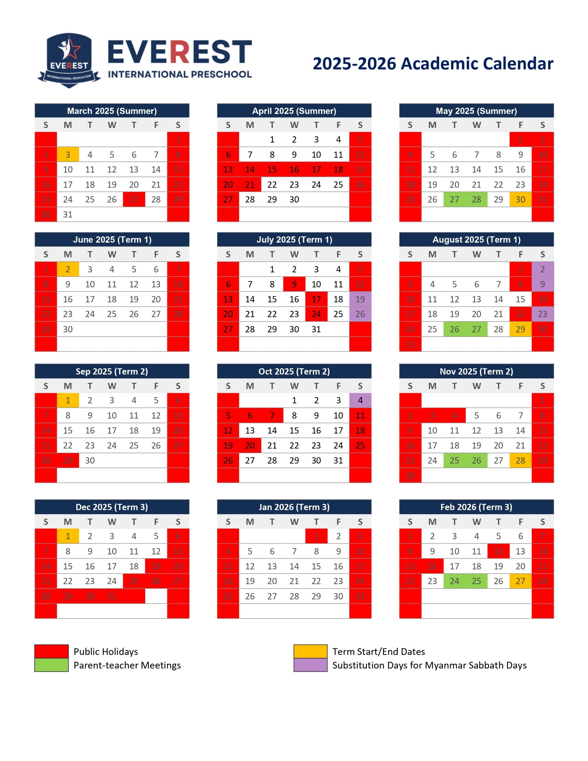 2025 2026 Academic Calendar EVEREST International Preschool 2025 2026 Academic Calendar EVEREST International Preschool