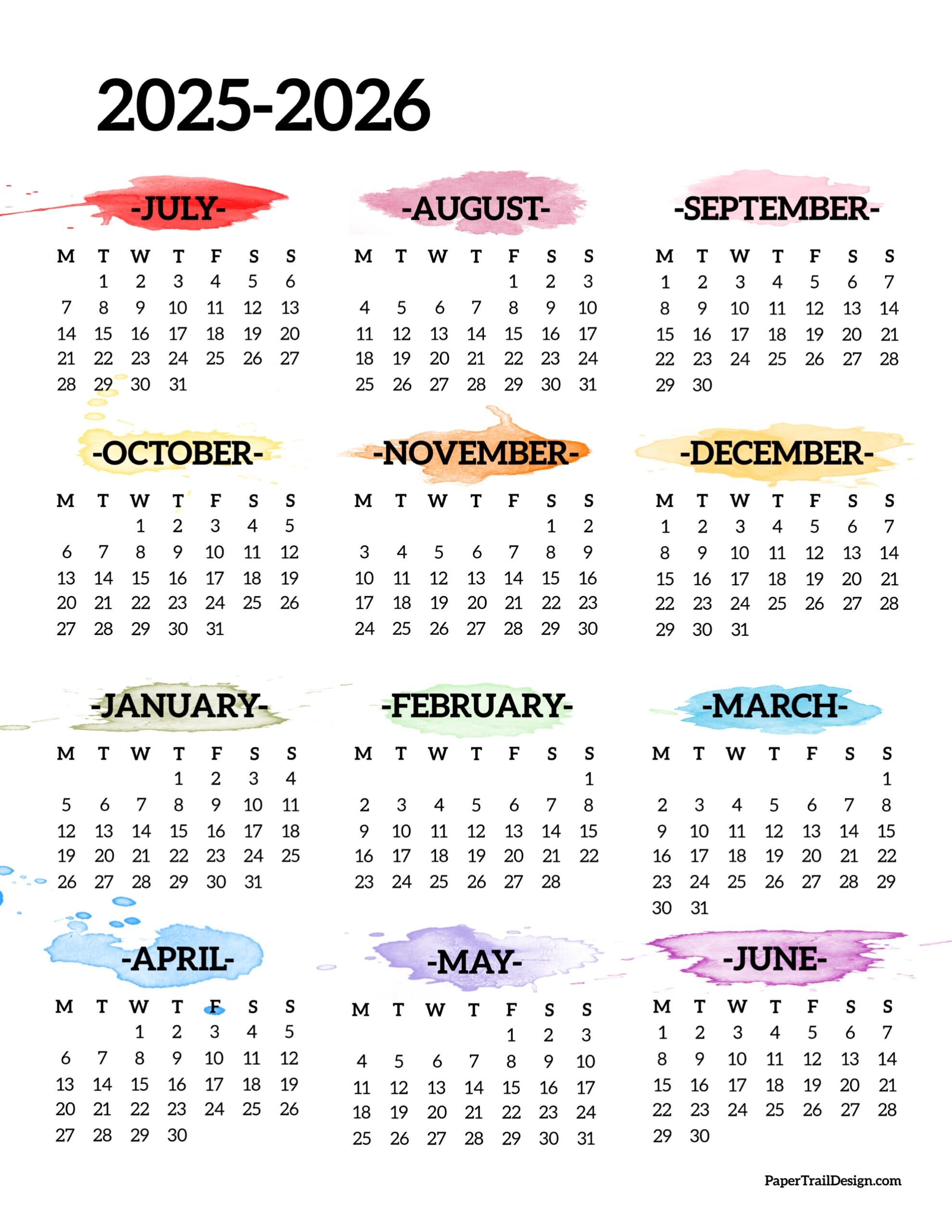 2025 2026 School Year Calendar Free Printable Paper Trail Design 2025 2026 School Year Calendar Free Printable Paper Trail Design