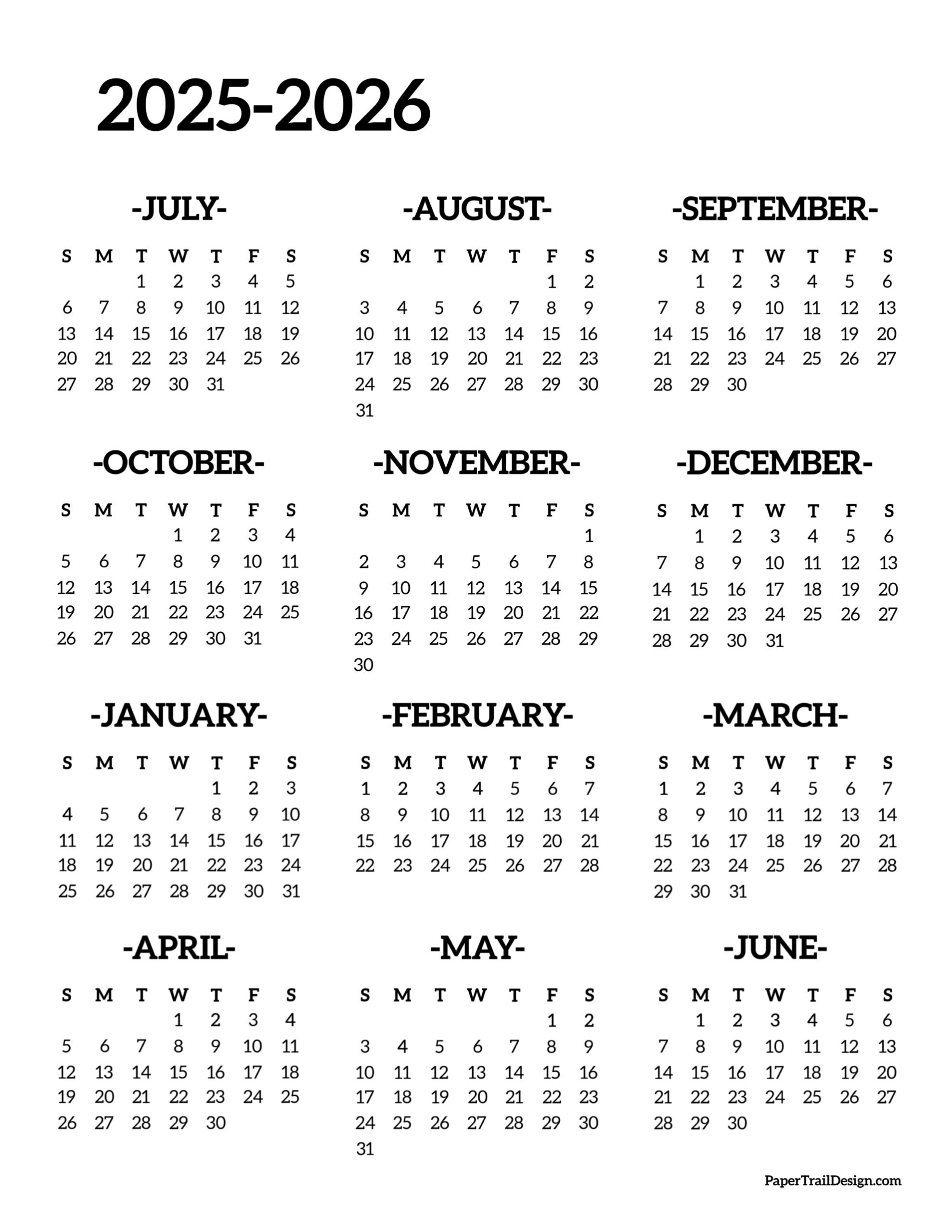 2025 2026 School Year Calendar Free Printable Paper Trail Design 2025 2026 School Year Calendar Free Printable Paper Trail Design