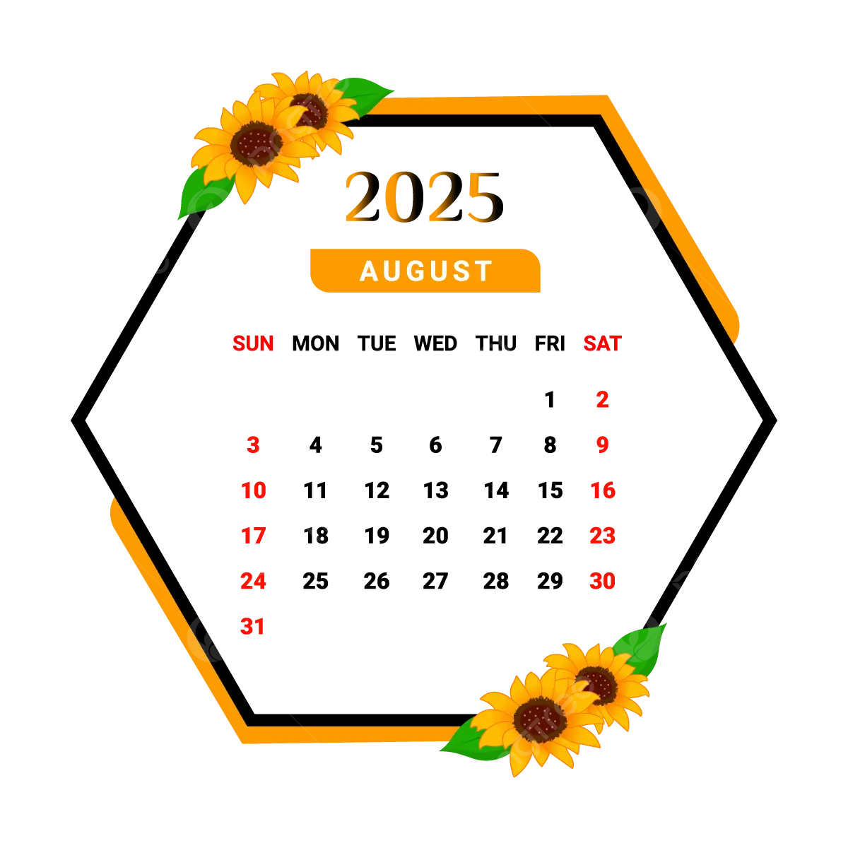 2025 August Calendar With Unique Flower Frame Vector Monthly Calendar Calendar August 2025 PNG And Vector With Transparent Background For Free Download