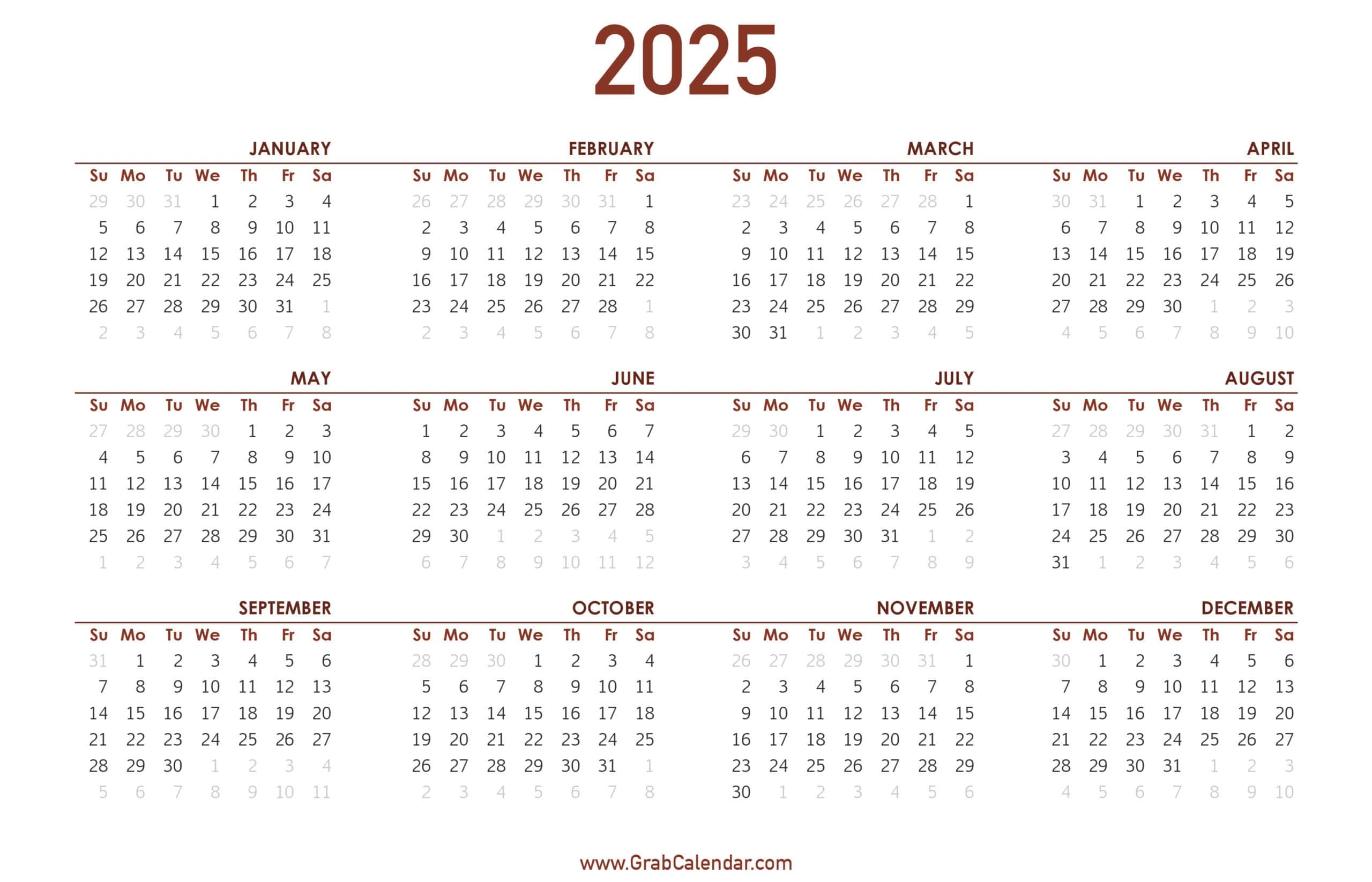 2025 Calendar Grab Calendar