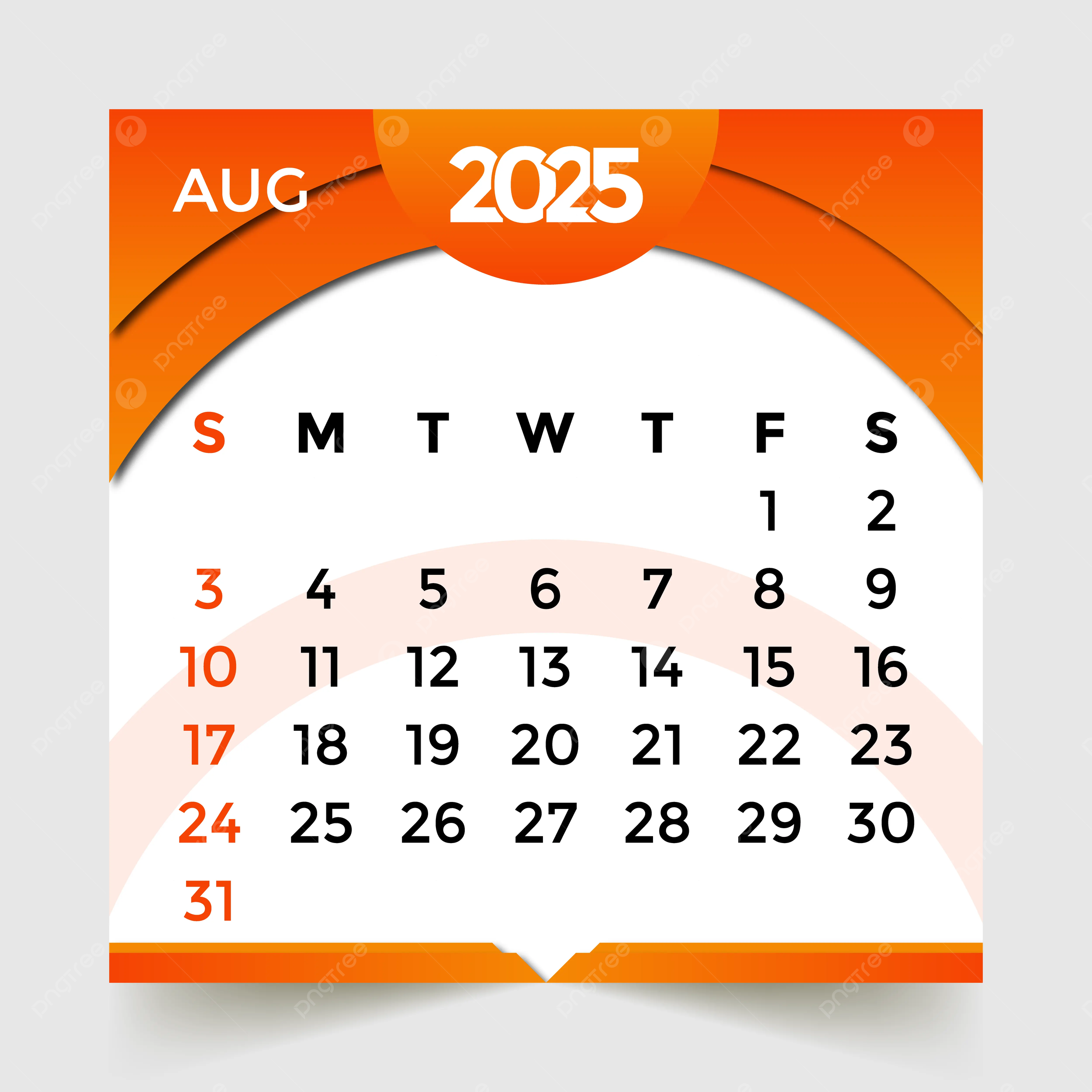 2025 Calendar Month Of August Vector Template Download On Pngtree