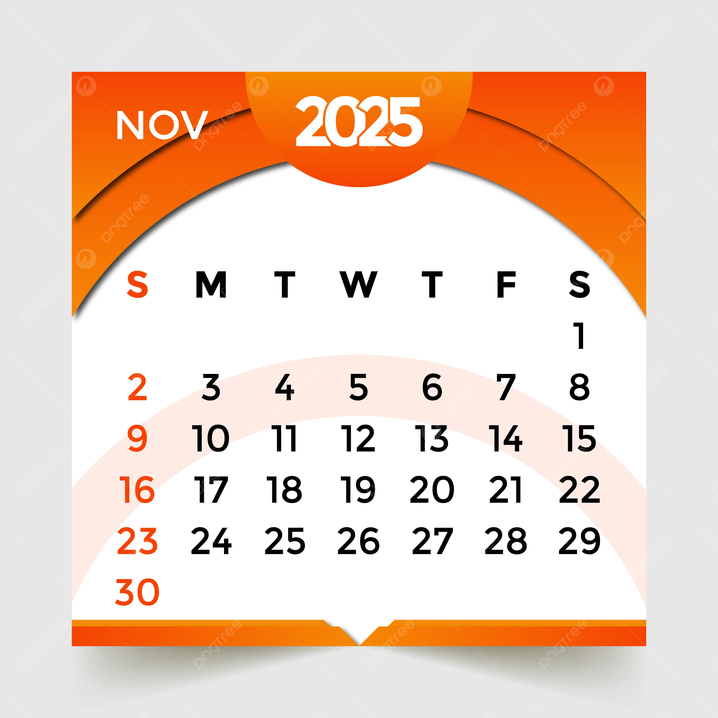 2025 Monthly Calendar November
