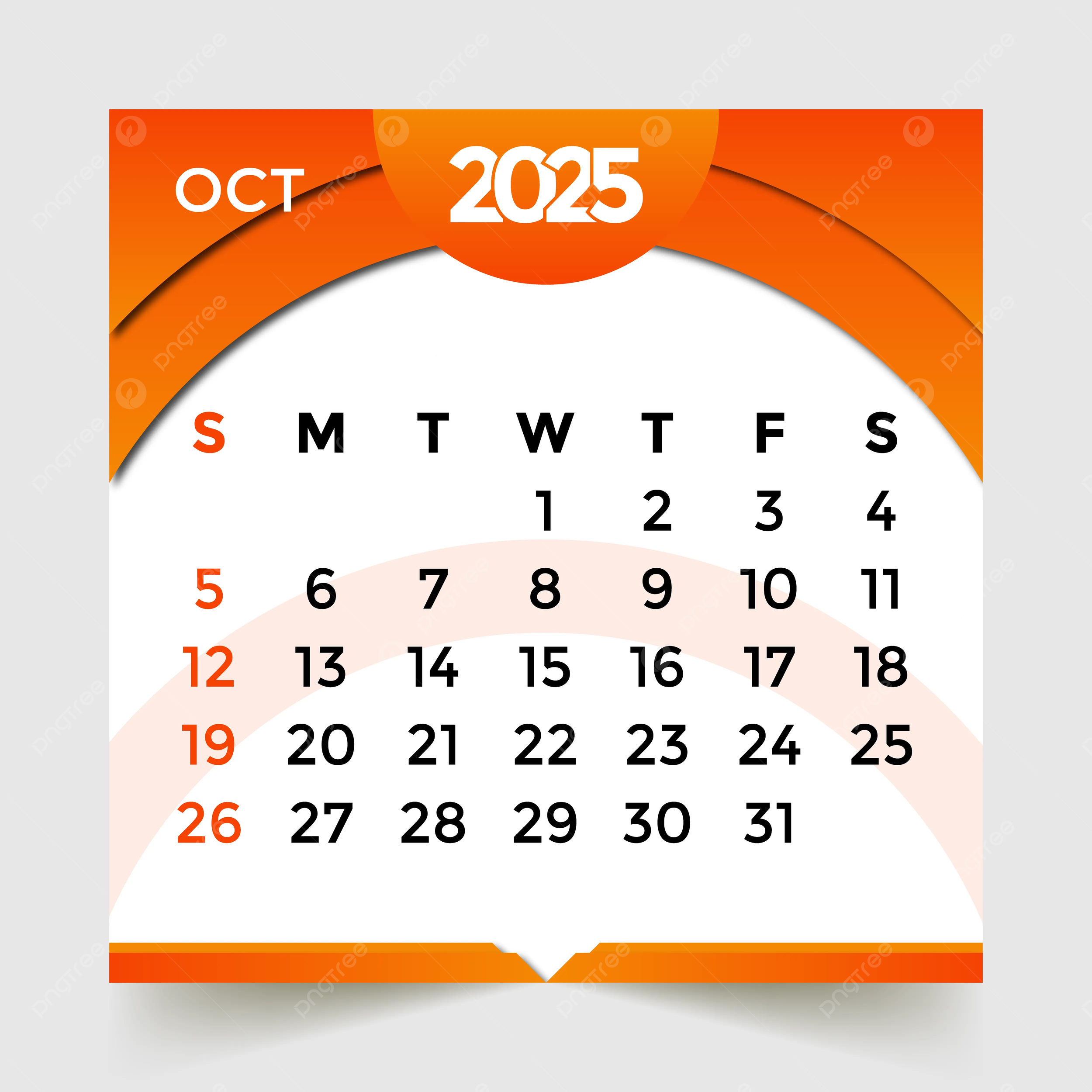 2025 Calendar Month Of October Vector Template Download On Pngtree