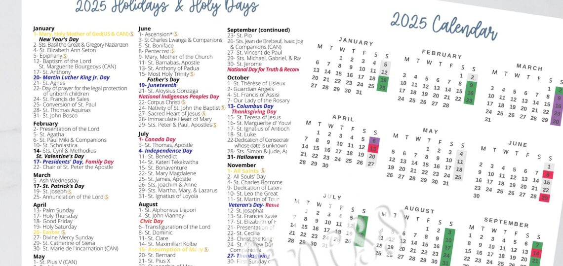2025 Catholic Calendar DIGITAL DOWNLOAD Etsy