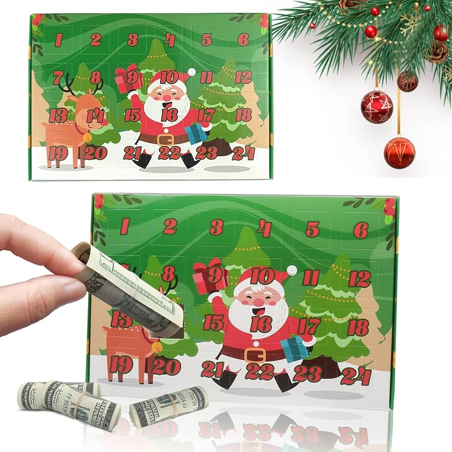 2025 Christmas Advent Calendar Christmas Money Gift Boxes For Cash 24 Days Xmas Countdown Calendar For Kids Money Holder For Cash With Pull Out Door 