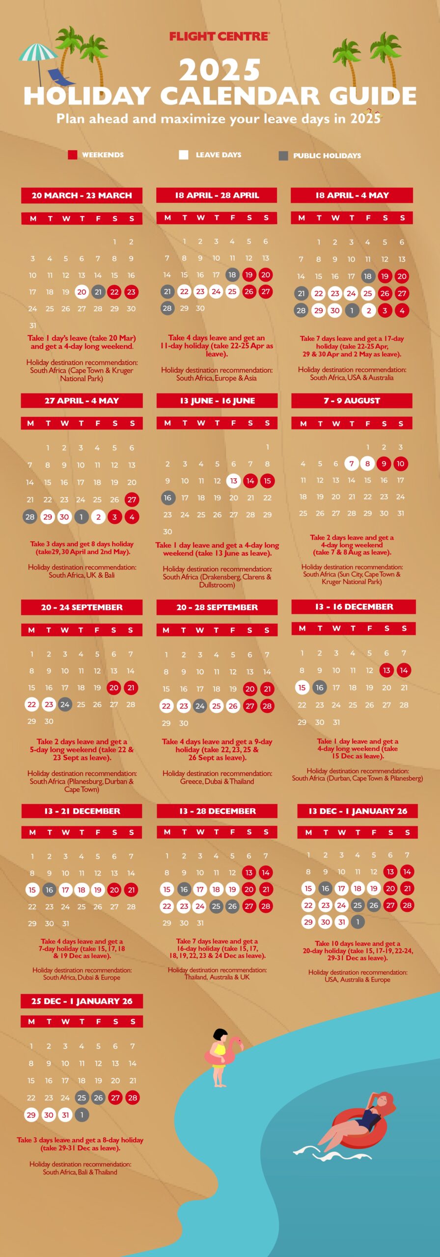 2025 Holiday Calendar Guide Flight Centre South Africa