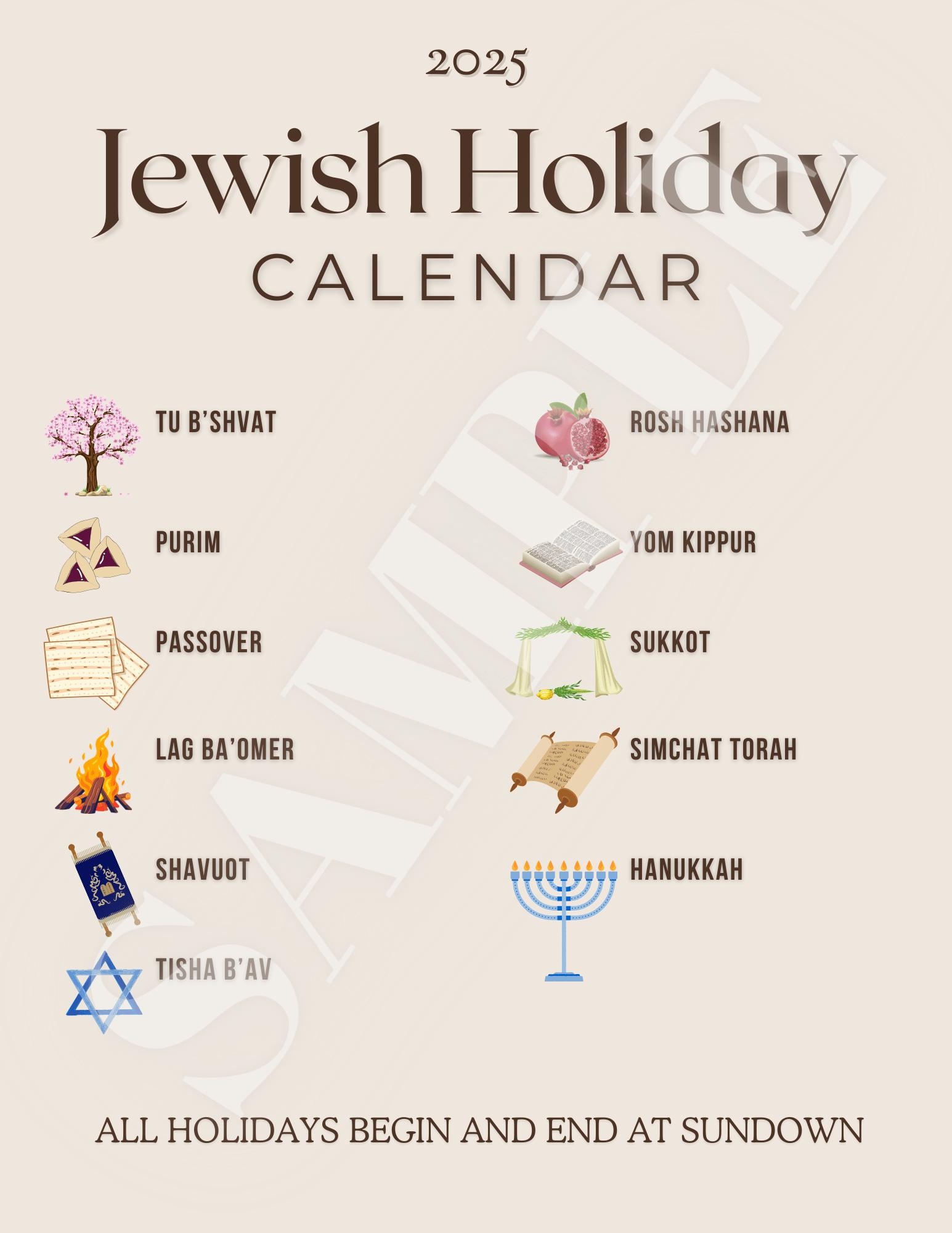 2025 Jewish Holiday Calendar