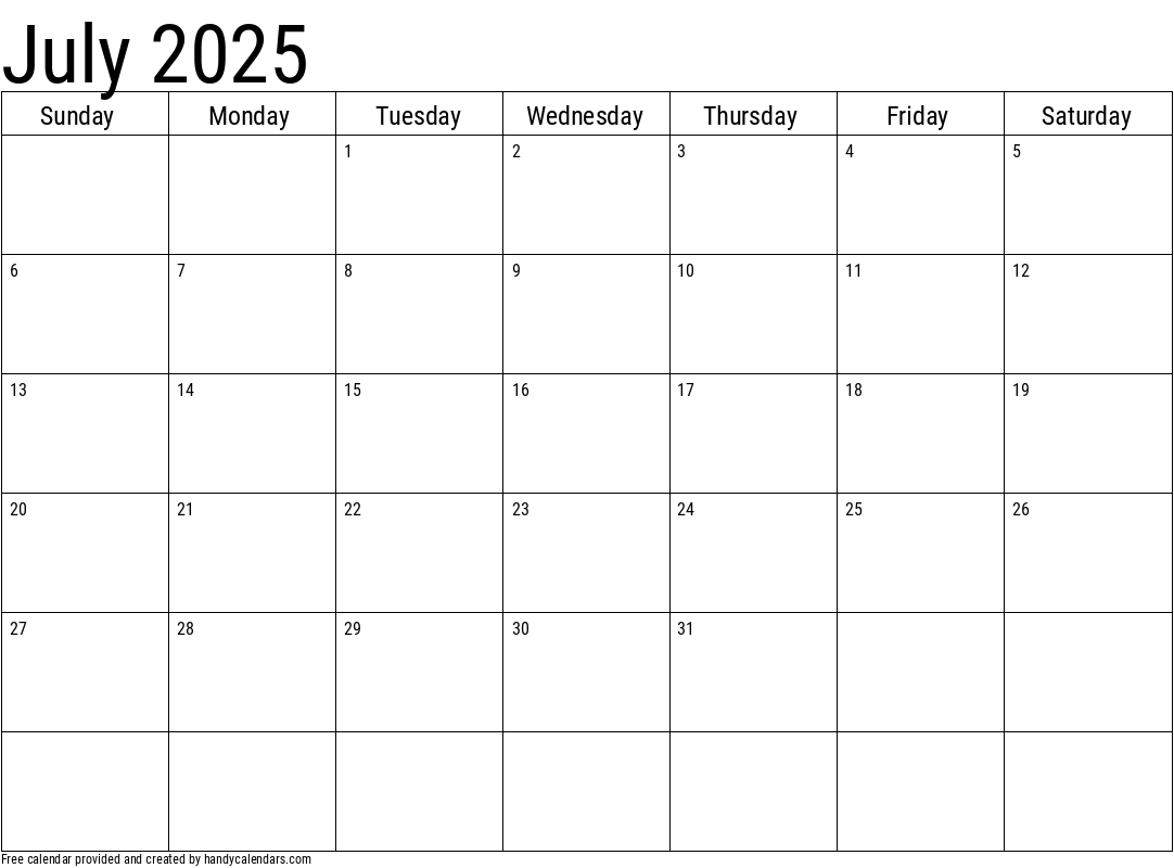 Black July Calendar 2025