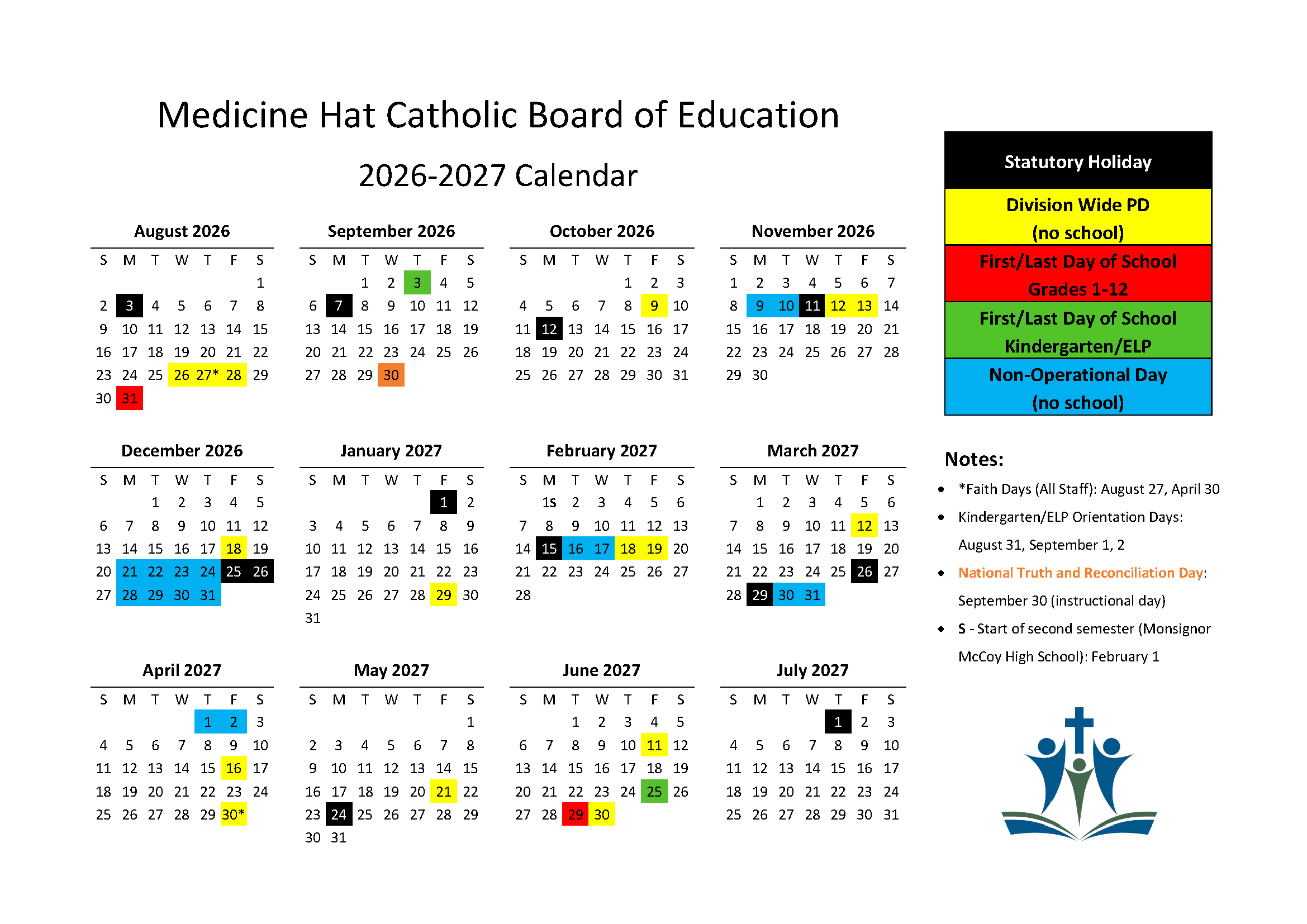 2026 2027 Calendar Approved Medicine Hat Catholic Board Of Education