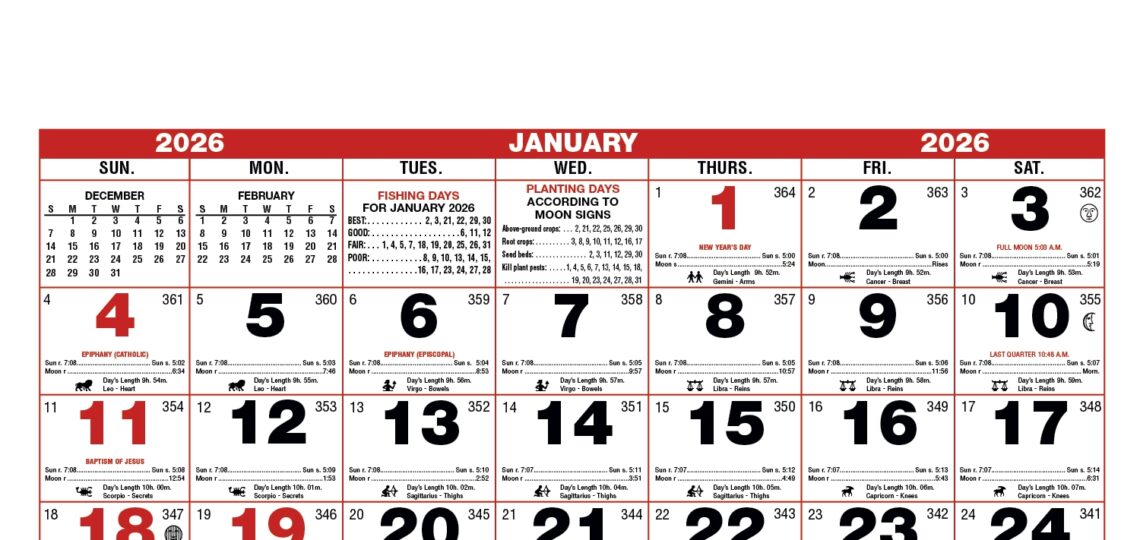 2026 Almanac Calendar Small Spiral 11