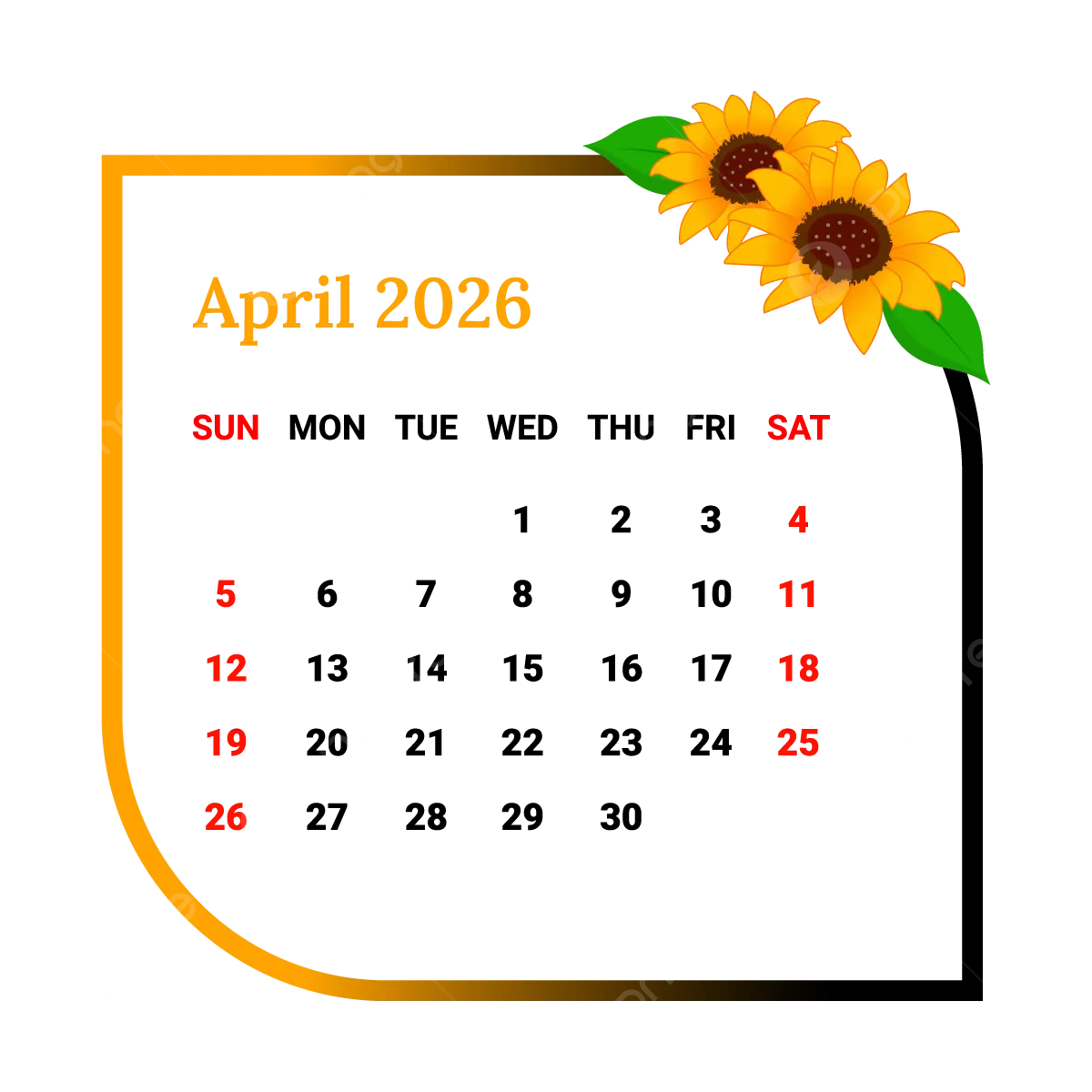2026 April Calendar With Flower Frame Vector Monthly Calendar 