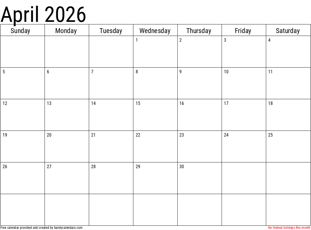 2026 April Calendars Handy Calendars 2026 April Calendars Handy Calendars
