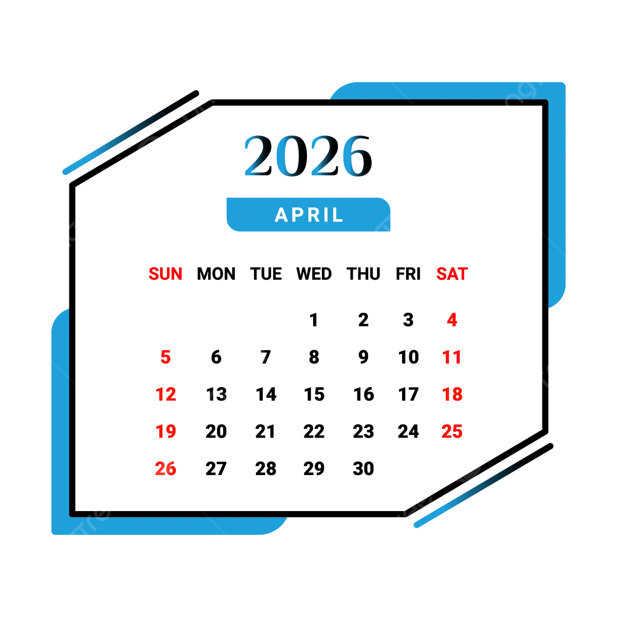 2026 April Month Calendar Skyblue And Black Vector Monthly Calendar Calendar April 2026 PNG And Vector With Transparent Background For Free Download 2026 April Month Calendar Skyblue And Black Vector Monthly Calendar Calendar April 2026 PNG And Vector With Transparent Background For Free Download