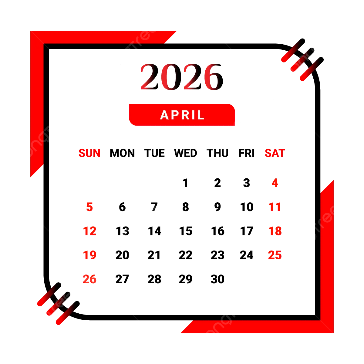 2026 April Month Calendar With Black And Red Vector Monthly 2026 April Month Calendar With Black And Red Vector Monthly