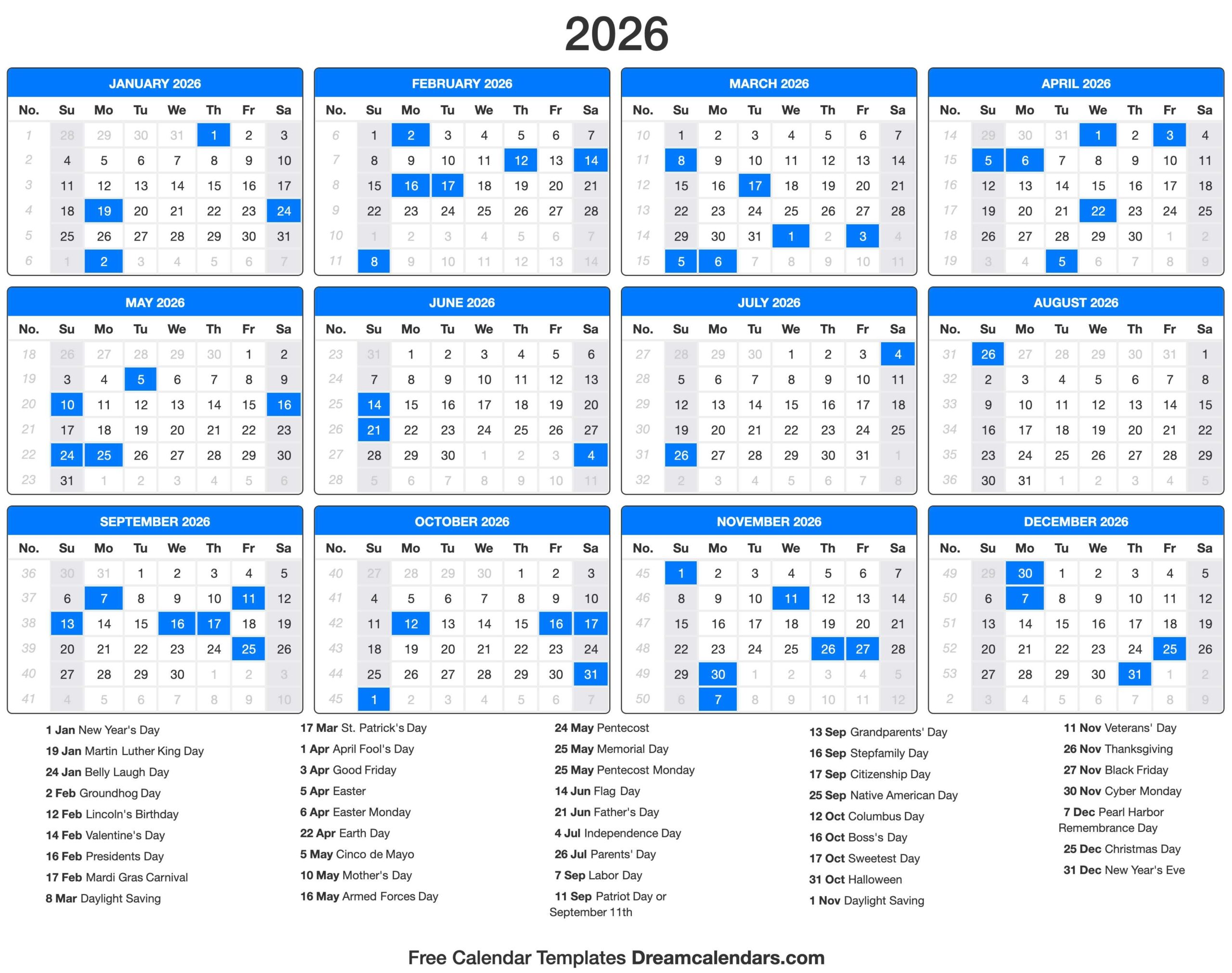 2026 Calendar 2026 Calendar