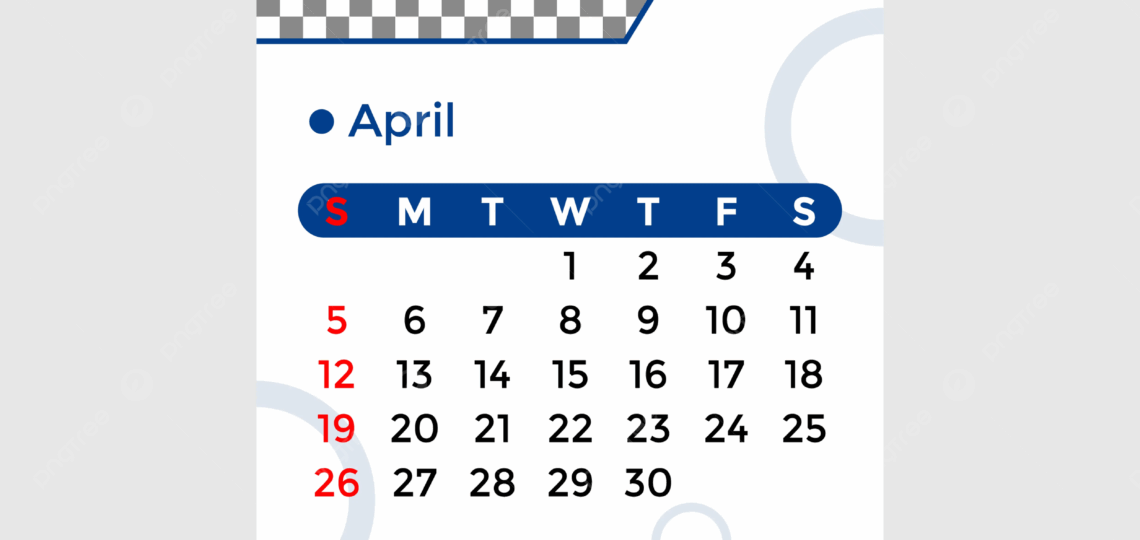 2026 Calendar April Month Blue And Yellow Vector Template Download On Pngtree