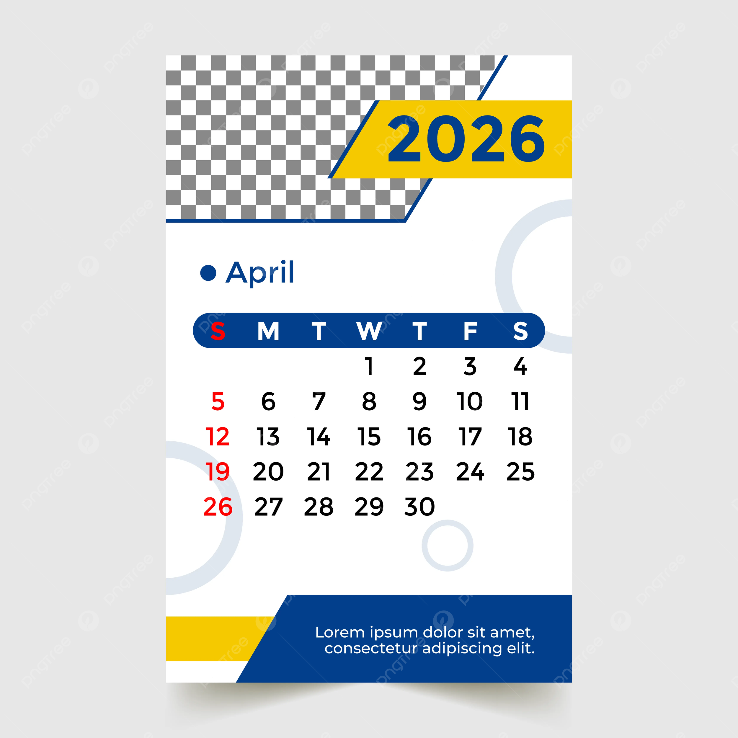 2026 Calendar April Month Blue And Yellow Vector Template Download On Pngtree