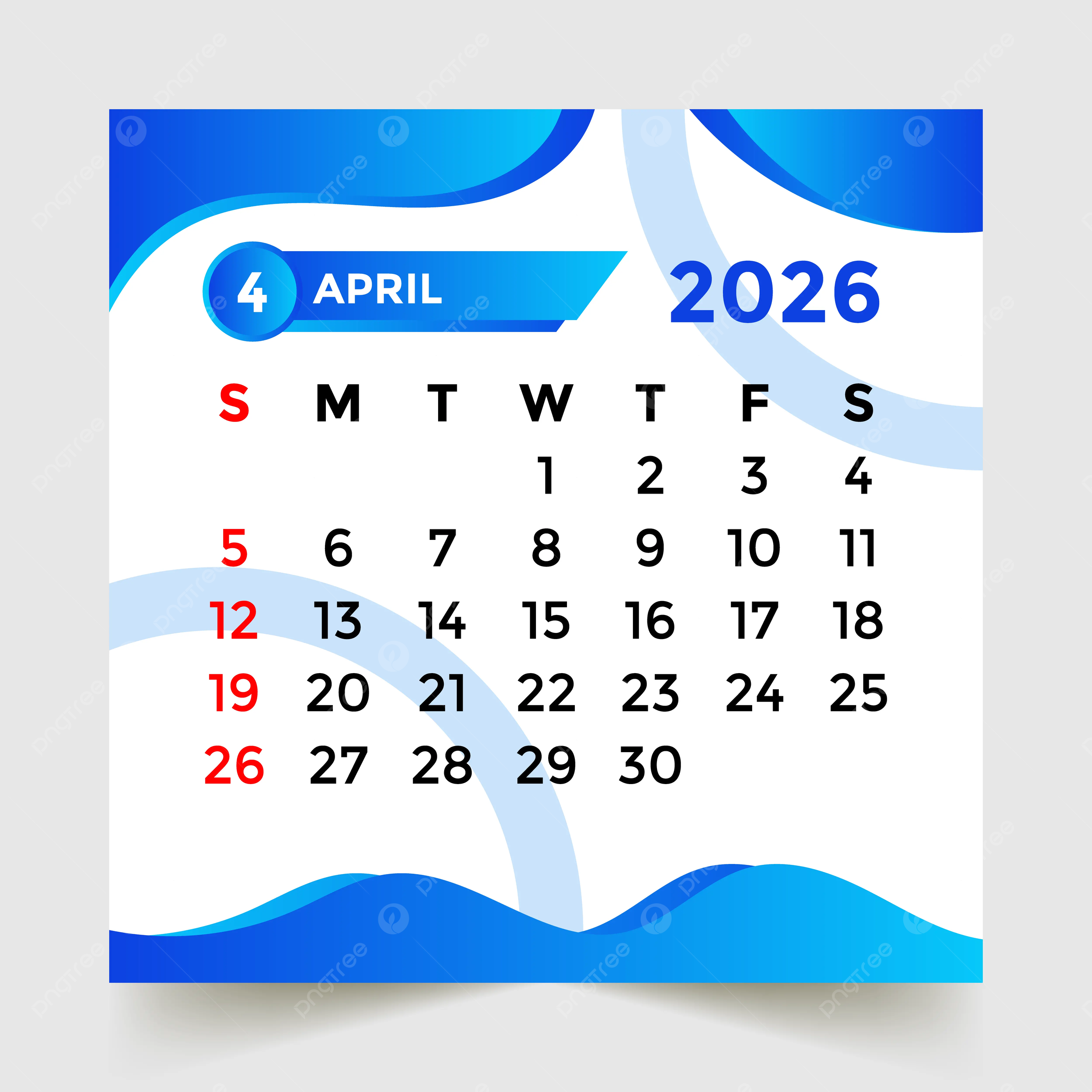 2026 Calendar April Month Vector Template Download On Pngtree