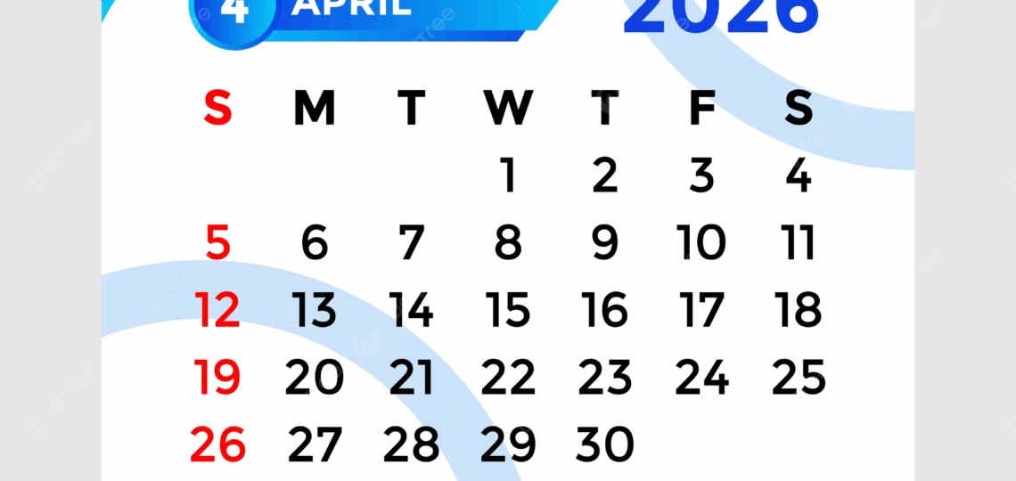 2026 Calendar April Month Vector Template Download On Pngtree