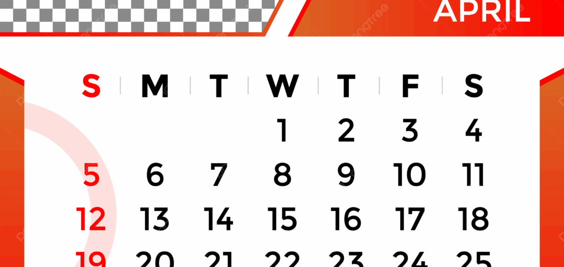 2026 Calendar Month Of April Vector Template Download On Pngtree