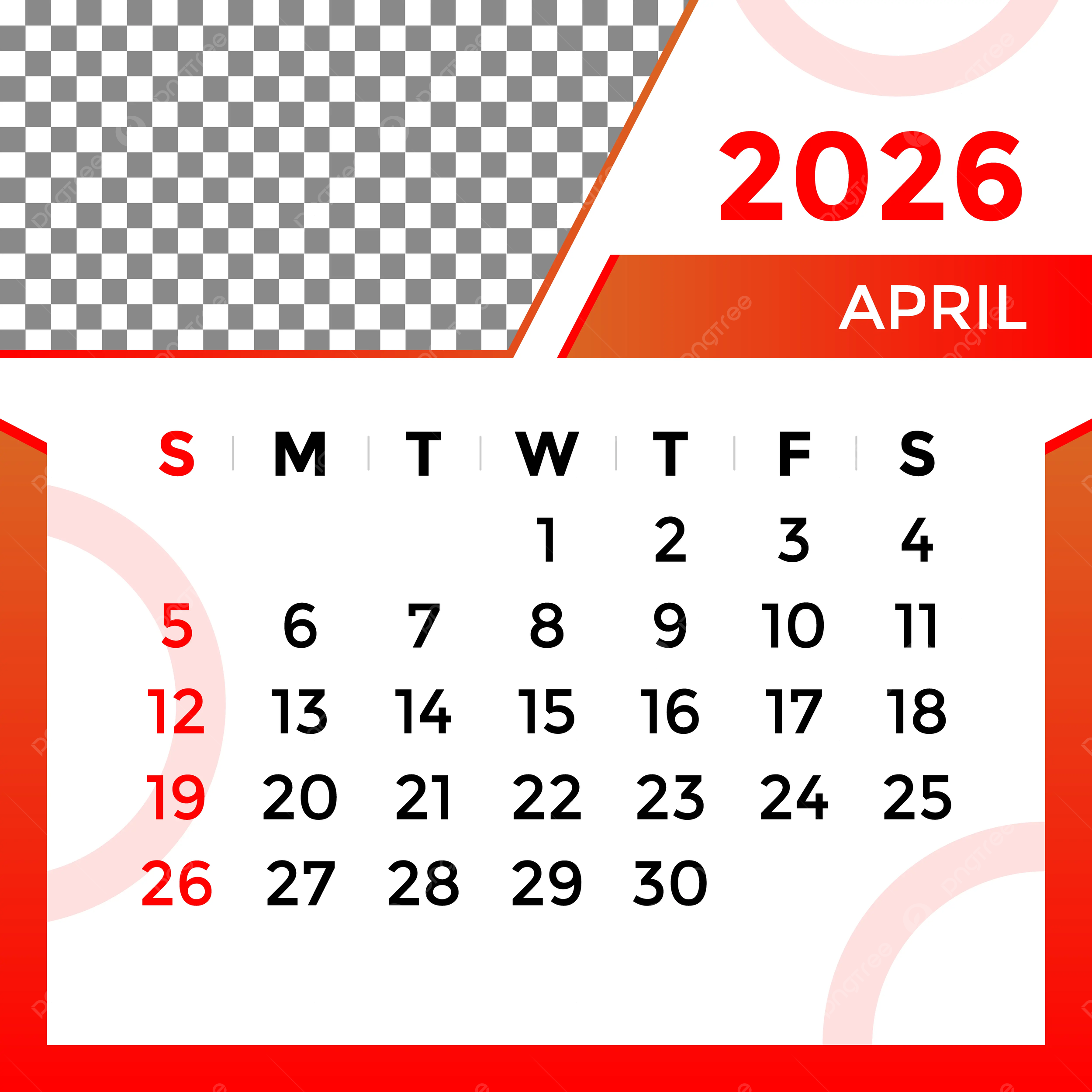 April 2026 Calendar Color