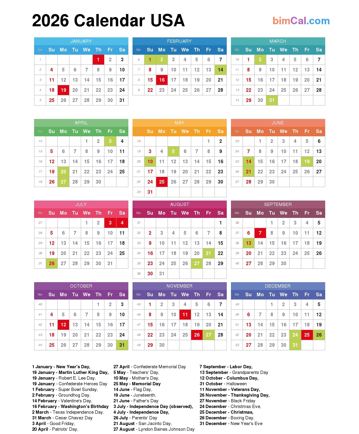 2026 January Holidays Calendar 2026 January Holidays Calendar