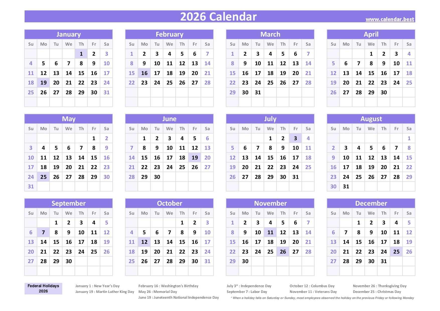 April 2026 Calendar Holidays Us