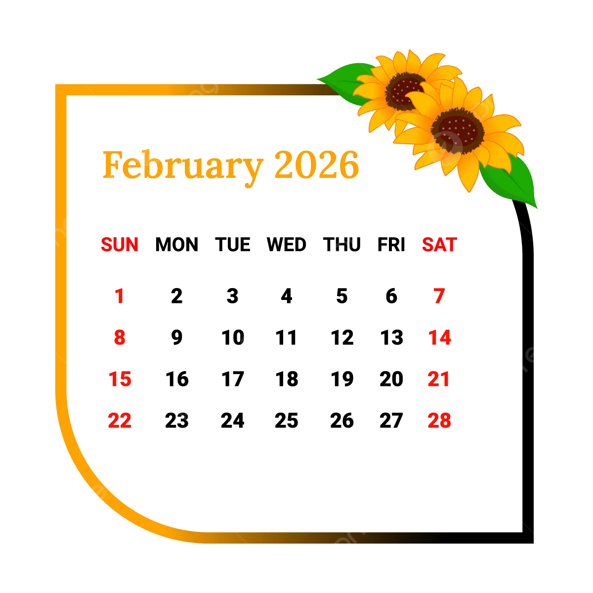 2026 February Calendar PNG Transparent Images Free Download Vector Files Pngtree