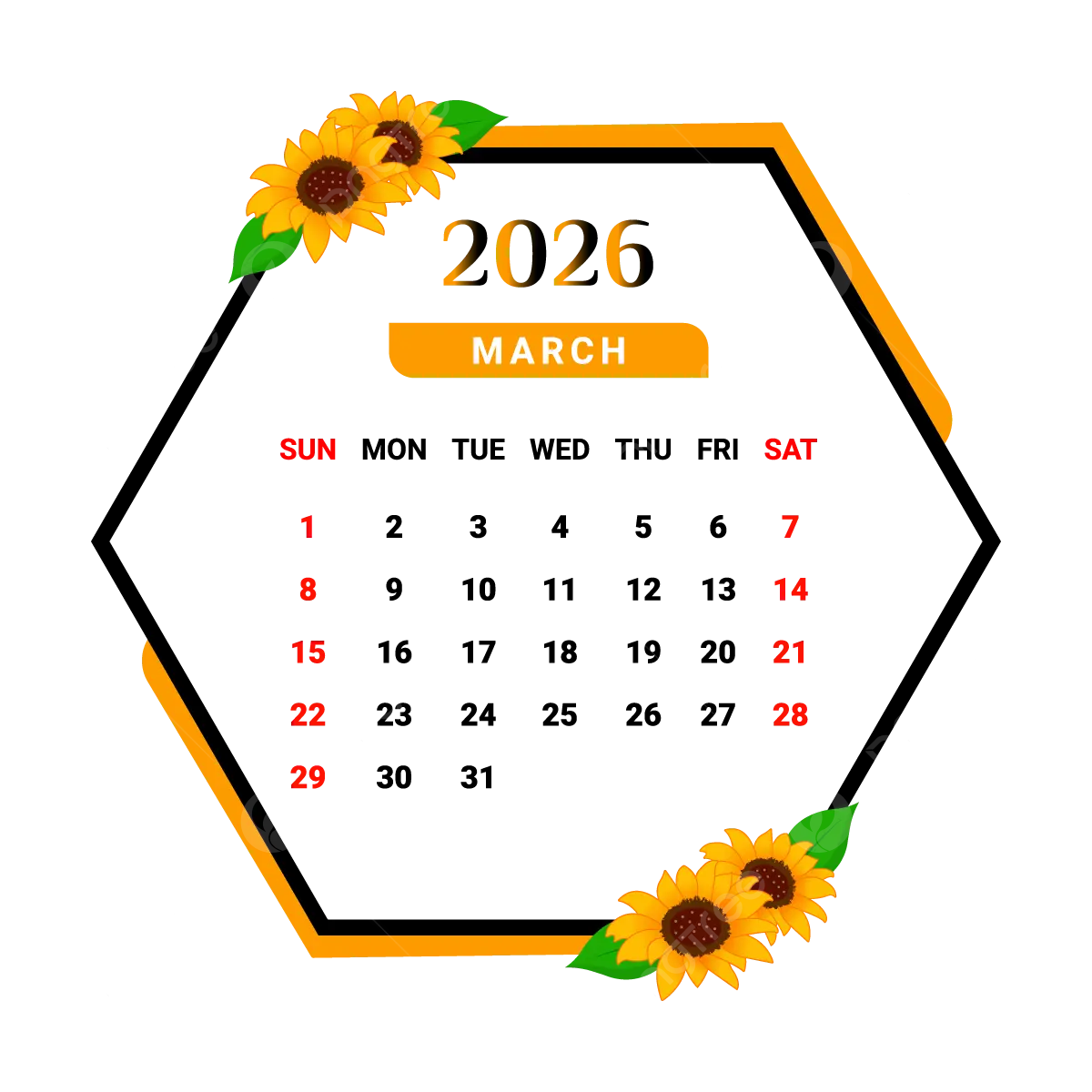 2026 March Calendar With Unique Flower Frame Vector Monthly 