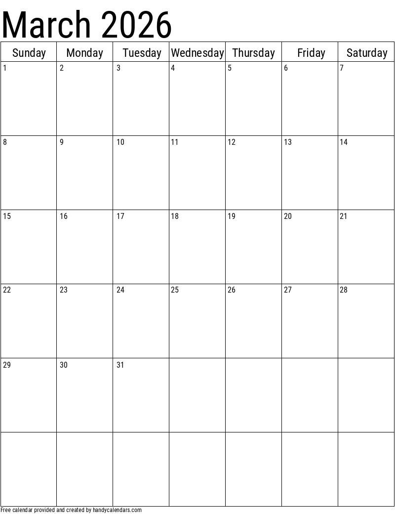 2026 March Calendars Handy Calendars