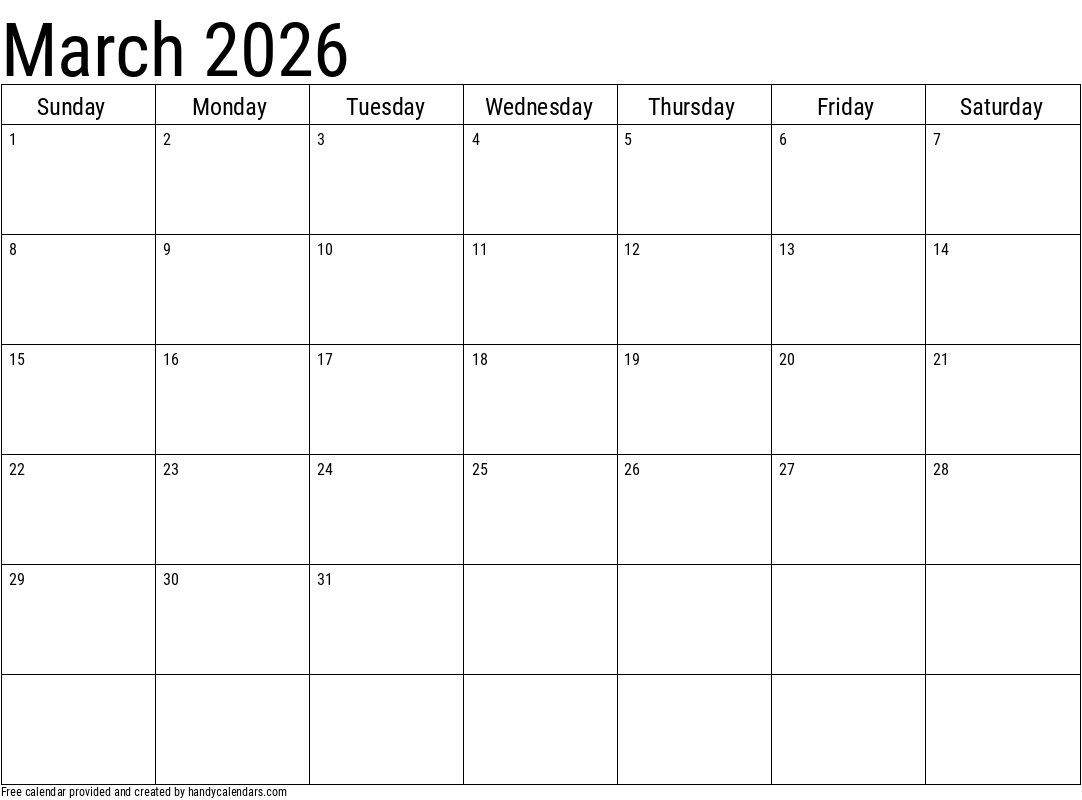 2026 March Calendars Handy Calendars 2026 March Calendars Handy Calendars