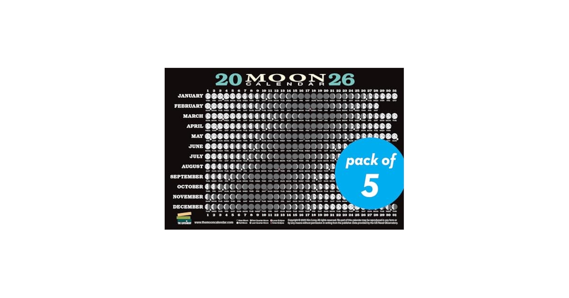 2026 Moon Calendar Card 5 Pack Lunar Phases Eclipses And More 