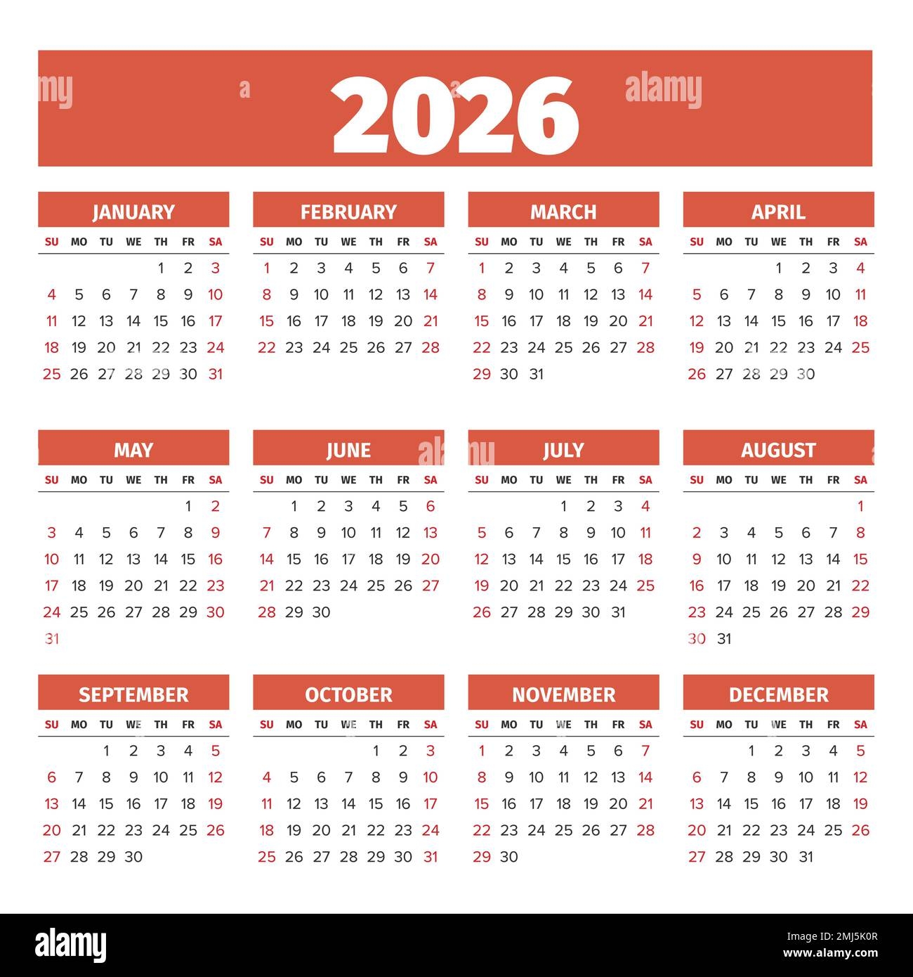 2026 Simple Vector Calendar Weeks Start On Sunday Stock Vector Image U0026 Art Alamy 2026 Simple Vector Calendar Weeks Start On Sunday Stock Vector Image U0026 Art Alamy