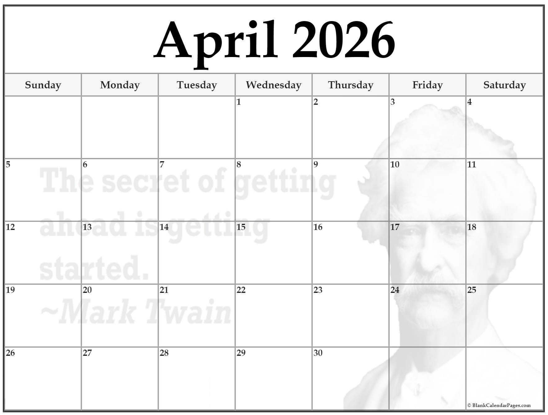 April 2026 Reading Calendar April 2026 Reading Calendar