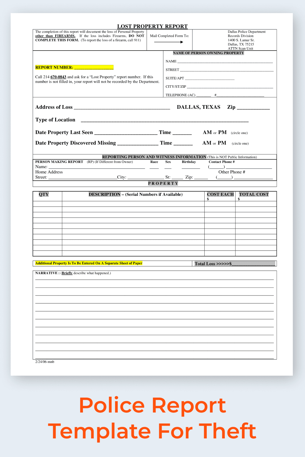 Free Printable Police Report Template