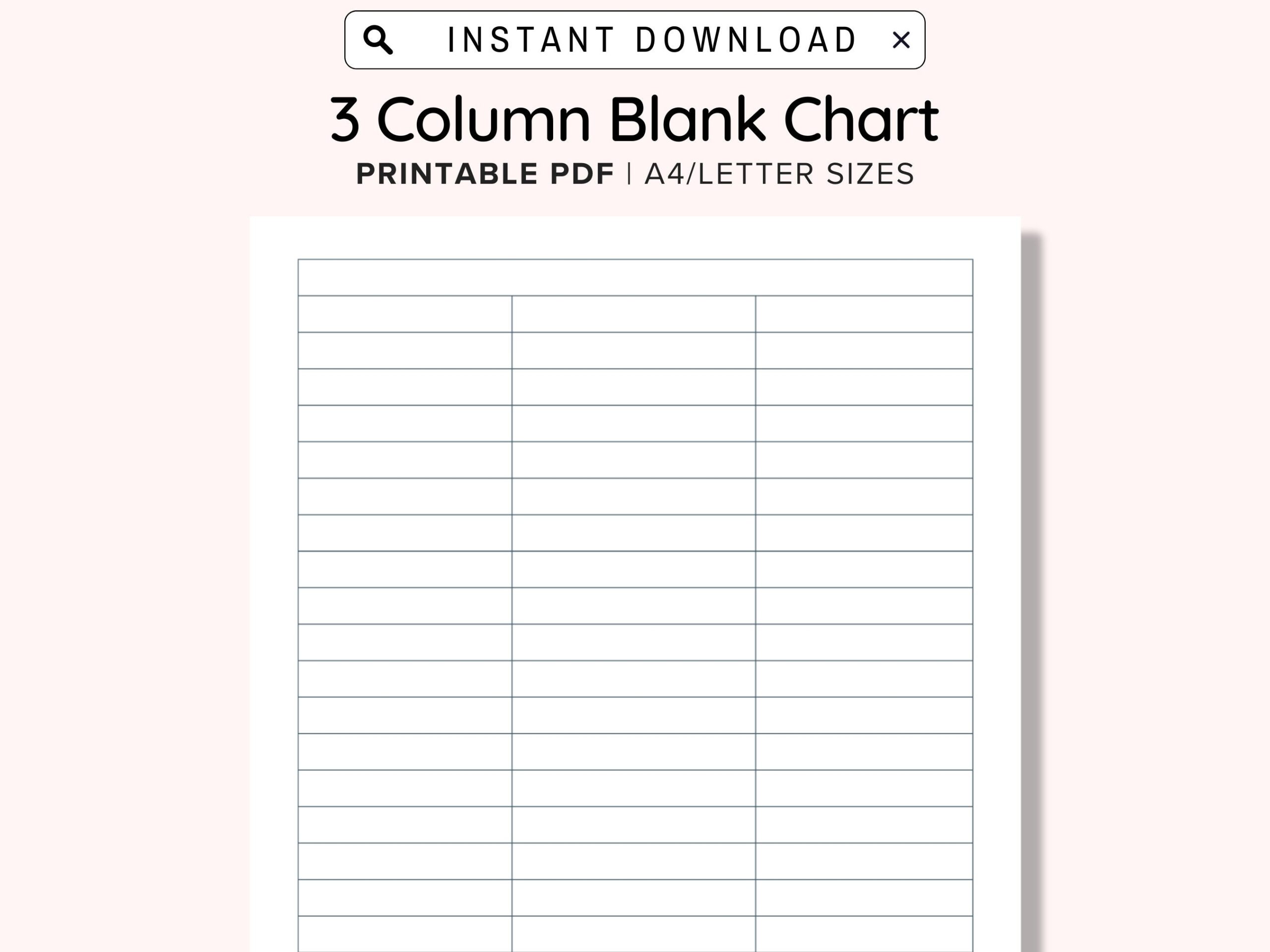 3 Blank Columns Chart Text Input Print And Write Printable Digital Download Blank Column Template Printable Columns Columns W Title PDF Etsy