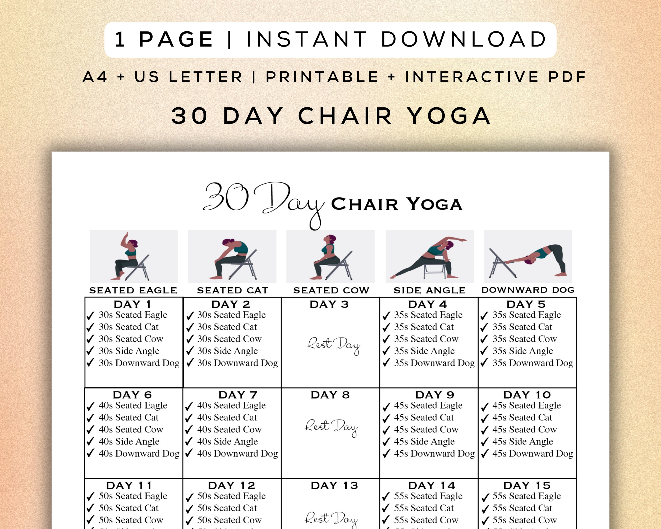 30 Day Chair Yoga Flow Printable Interactive PDF Easy To 