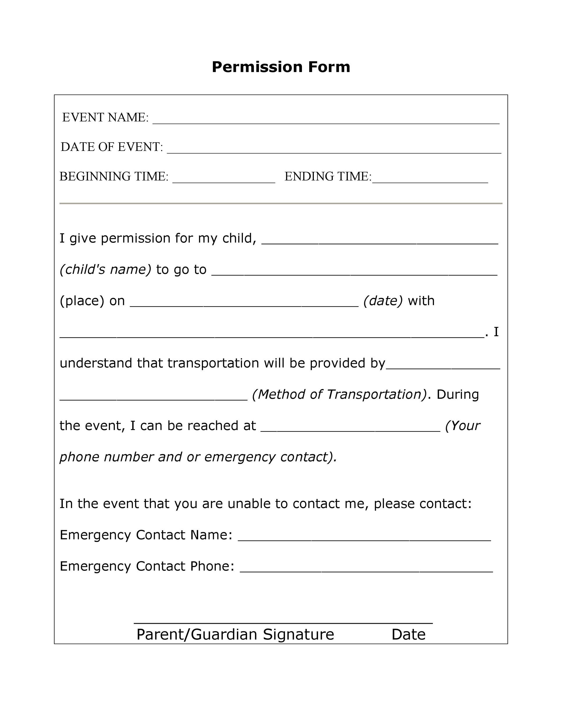 35 Permission Slip Templates U0026 Field Trip Forms