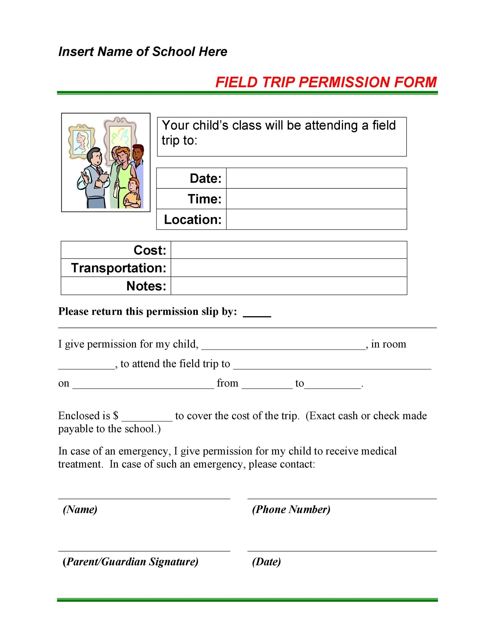 35 Permission Slip Templates U0026 Field Trip Forms