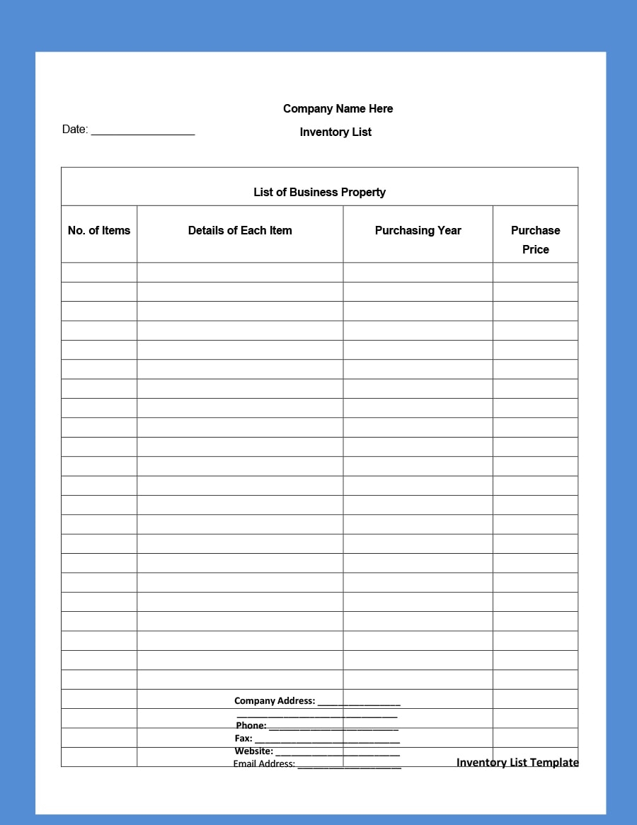 45 Printable Inventory List Templates Home Office Moving  45 Printable Inventory List Templates Home Office Moving