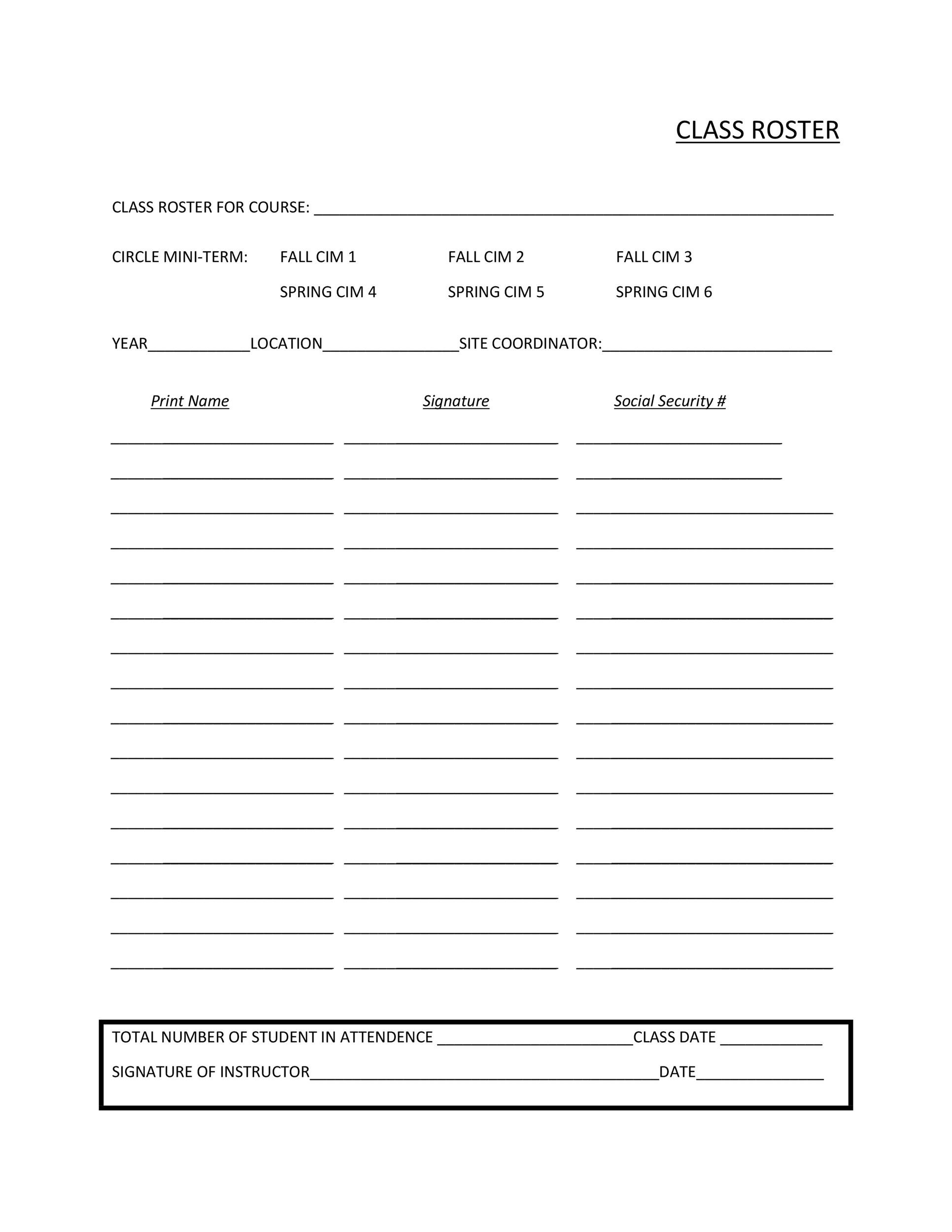 46 Class Roster Templates u0026 Class List Examples 