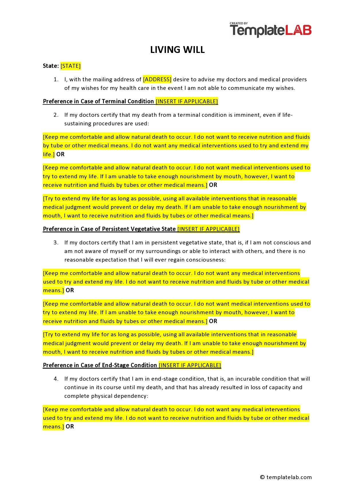 50 Free Living Will Templates U0026 Forms Word TemplateLab